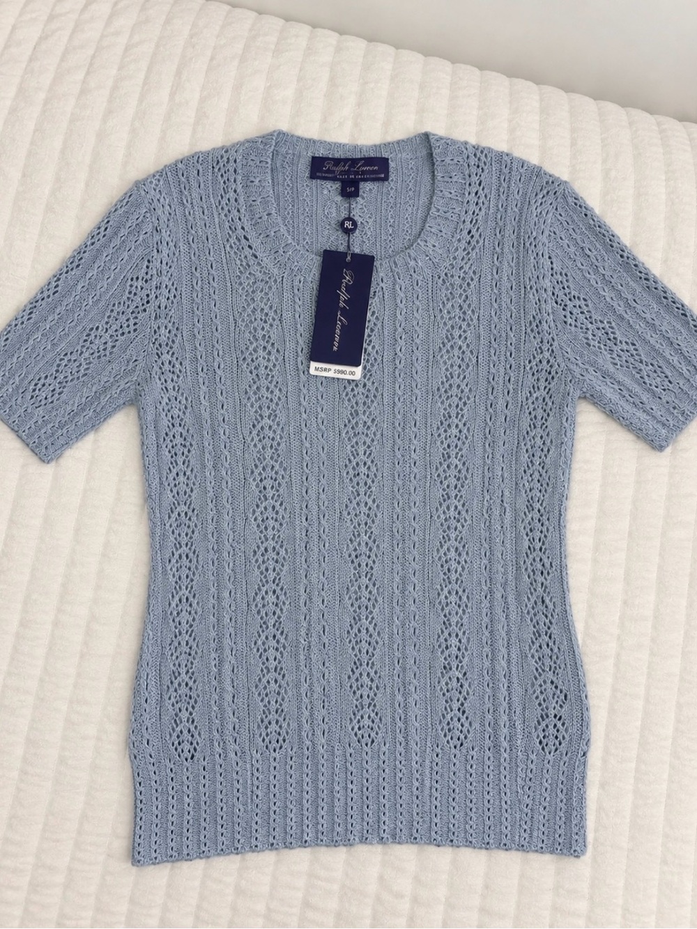 Ralph Lauren Pale Blue Short-Sleeve Knit Sweater